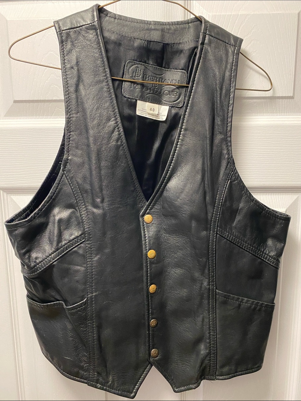The Rancher Black Leather Vest - Women's Classic Button Front